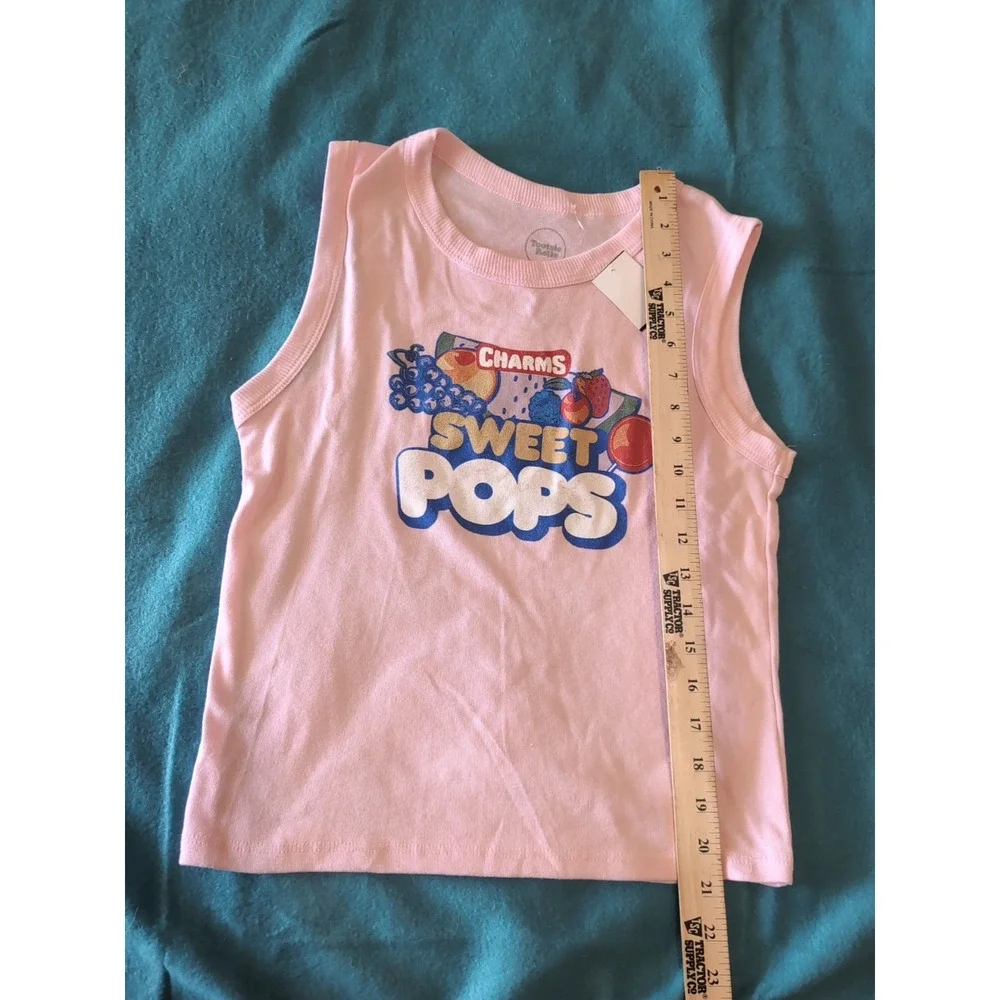 Charms Blow Pop Sweet Pops Pink Ringer Tee Shirt Jr Youth L Gum Candy 90s Retro